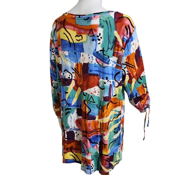 Ali Miles Medium Stretchy Top 3/4 Cinch Sleeve Art To Wear Artsy Abstract - Picture 4 of 6